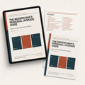 The Modern Man's Personal Upgrade Guide digital guide mockup with tablet, cover, and guide page.