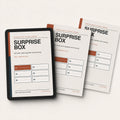Surprise Box digital companion guide mockup with tablet and layered cover pages.