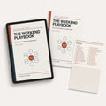 The Weekend Playbook digital guide mockup with tablet, cover, and guide page.